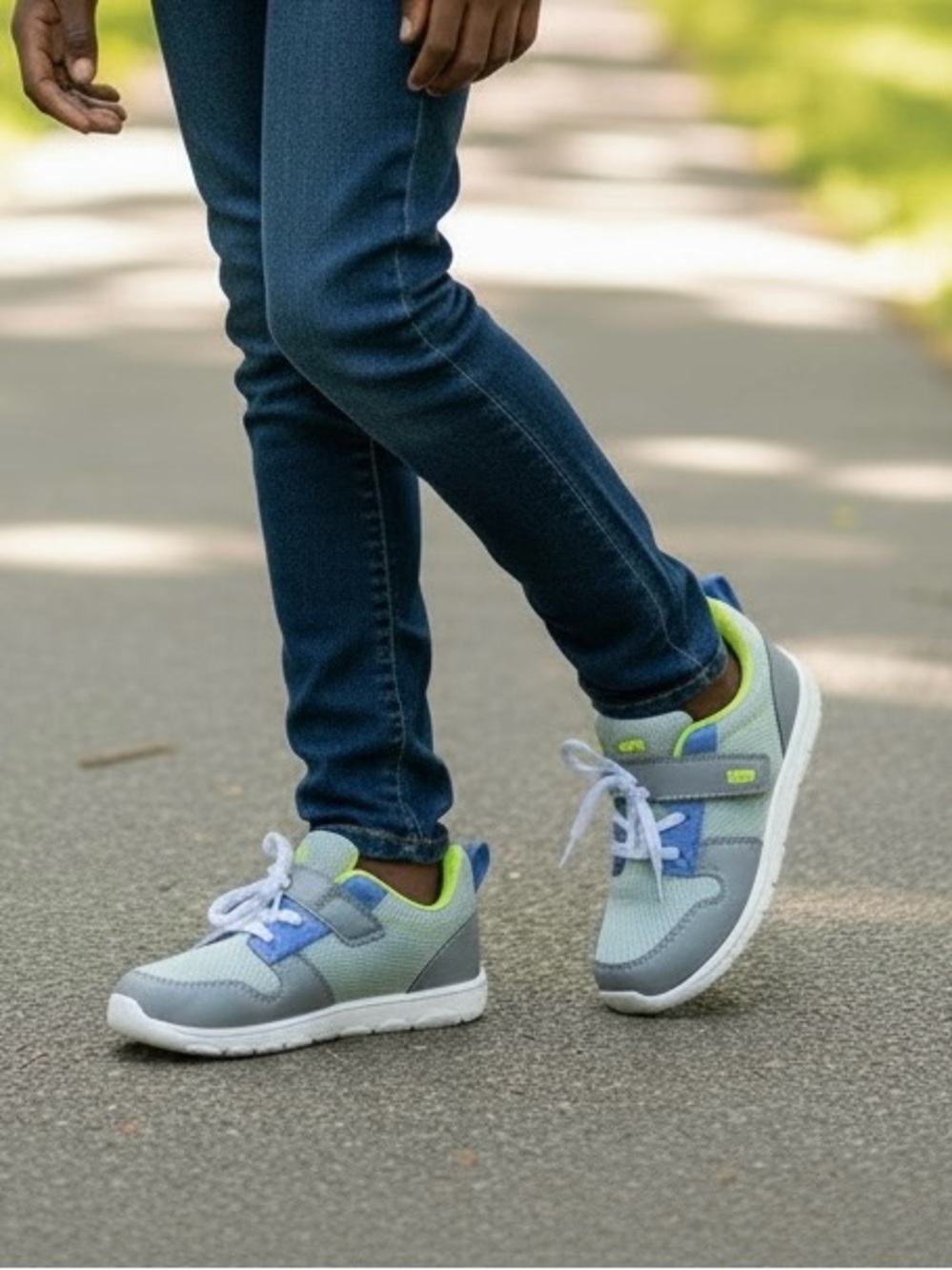 See Kai Run Gray and Blue Kids' Sneakers with Lime Accents size 12 kids
